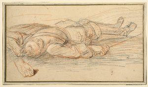 Studie für einen Krieger, der auf dem Schlachtfeld liegt, und eine zusätzliche Studie der linken Hand von Adam Frans van der Meulen