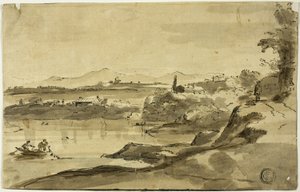 Landschaft mit Fischer im See von Adam Pynacker