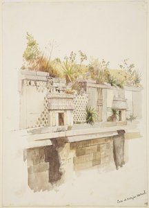 Casa de Monjas, Uxmal, Mexiko, Gemälde des oberen Stockwerks der Ruinen von Adela Breton