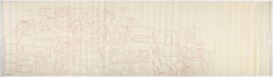 Kopie einer Nachzeichnung eines Wandgemäldes vom südlichen Panel der Westwand, innerer Tempel, Oberer Tempel der Jaguare, Chichen Itza, Mexiko