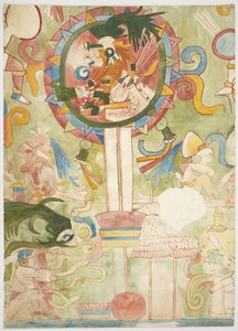 Gemälde, das einen Teil des südlichen Panels der Westwand darstellt, Oberer Tempel der Jaguare, Chichen Itza, Mexiko von Adela Breton
