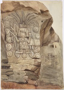 Steinrelief im natürlichen Fels von Adela Breton - Piedra de Malinche, Tula, Hidalgo, Mexiko