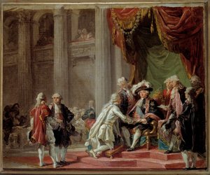 Empfang eines Ritters des Ordens von Saint Lazarus von Jerusalem und Unserer Lieben Frau vom Berge Karmel durch den letzten Großmeister, den Grafen von Provence (zukünftiger König Ludwig XVIII.) (1755-1824) unter Ludwig XVI. Gemälde von Adelaide Labille Gu
