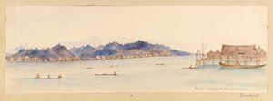 Borneo - Blick vom Haus auf den Fluss, aus West Indies, North American and Borneo scrapbook, ca. 1845