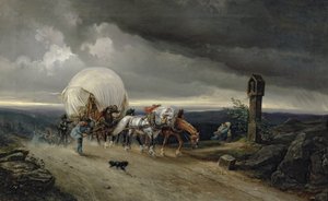Pferde ziehen Karren einen Hügel hinauf, 1856 von Adolf Friedrich