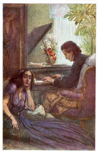 Musiker und Komponist, Frederic Chopin, mit George Sand von Adolf Karpellus (Farblithografie) von Adolf Karpellus
