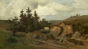 Landschaft mit einer Holzbrücke