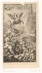 Allegorische Darstellung mit schreibender Frau, Büsten, Pegasus und Apollo von Adolf van der Laan
