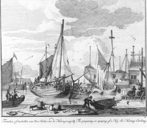 "Toemaaken, of taakellen van een hoeker tot de haringvangst." (Nr. 5 aus der Serie Haringvangst) von Adolf van der Laan