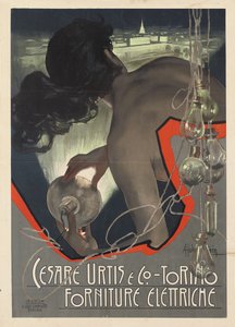 Werbeplakat für die italienische Beleuchtungsfirma Cesare Urtis & Co. aus Turin