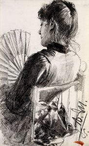Dame mit Fächer, 1885 von Adolph Menzel