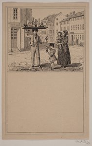 Der Mann mit der Puppe. Nr. 23 in Chr. Winther und M. Rørbye, "25 Bilder für kleine Kinder" von Johan Adolph Kittendorff
