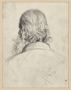 Bärtiger Kopf mit langem Haar, von der Rückseite von Adolph Menzel