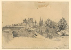 Blick auf Marburg und die Lahnbrücke von Adolph Menzel