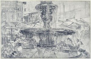 Brunnen auf der Piazza delle Erbe in Verona von Adolph Menzel