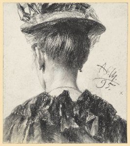 Büste einer Frau mit Hut in Rückenansicht von Adolph Menzel