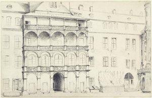 Die Nordseite des Großen Schlosshofes in Dresden von Adolph Menzel