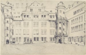 Die Westseite des Großen Schlosshofes in Dresden von Adolph Menzel