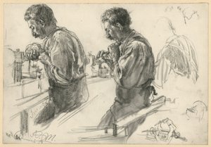 Drechsler an der Werkbank, zwei Studien und Details von Adolph Menzel