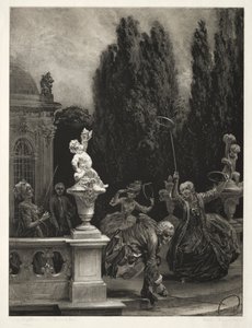 Essay über Stein mit Pinsel und Schaber: Spielen mit Reifen auf der Schlossterrasse, 1851
