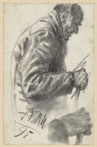 Halbfigur eines alten Mannes am Stock, dessen rechte Hand verworfen und darunter wiederholt von Adolph Menzel