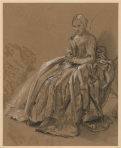 Hofdame sitzend nach links. Modellstudie zum Gemälde „Flötenkonzert Friedrichs des Großen in Sanssouci“ von Adolph Menzel