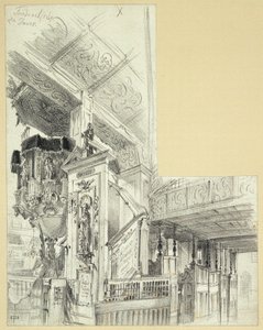 Interieur mit Kanzel der Friedenskirche in Jauer von Adolph Menzel