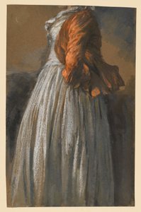 Kleid- und Jackenstudie einer nach rechts stehenden weiblichen Figur von Adolph Menzel