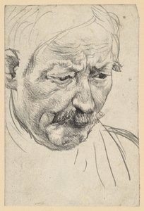 Kopf eines älteren Mannes mit Schnurrbart von Adolph Menzel