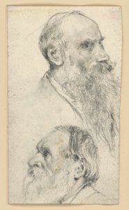 Kopf eines älteren bärtigen Mannes nach rechts und nach links von Adolph Menzel