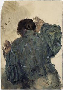 Kostümstudie eines Mannes von hinten gesehen, an die Wand gelehnt, Welfenmuseum Hannover von Adolph Menzel