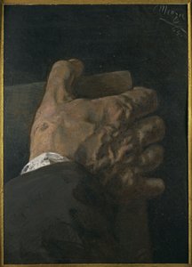 Männliche Hand, eine Tafel umfassend von Adolph Menzel