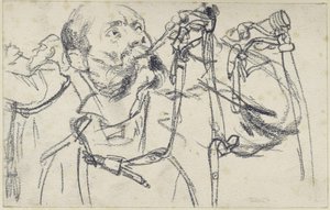 Modell, das Jagdhorn zur Smaragd-Jagdwaffengarnitur Johann Georgs I. von Sachsen blasend, in drei Ansichten, Historisches Museum, Dresden von Adolph Menzel