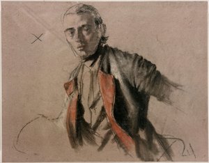 Modellstudie (Richard Menzel) als General von Stille für das Gemälde "Die Tafelrunde Friedrichs des Großen in Sanssouci"