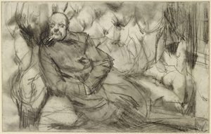 Schlafender Mann im Eisenbahnabteil von Adolph Menzel