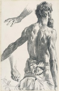 Stehender bärtiger Mann, Halbakt von hinten von Adolph Menzel