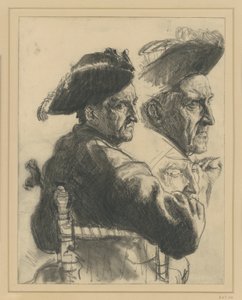 Studienblatt: Sitzender Offizier in Rückenansicht, Kopfstudie, Details des Gesichts von Adolph Menzel
