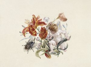Tafelgeschirr: Suppenterrine, Deckel mit Putto und Fliege von Adolph Menzel