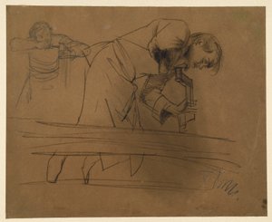 Tischler mit Bohrer sowie mit Stecheisen arbeitend von Adolph Menzel