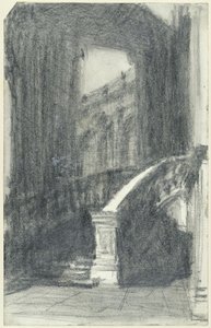 Treppe im Stadtpavillon des Zwingers in Dresden bei Nacht von Adolph Menzel