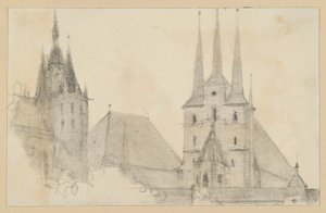 Türme und Dächer von Dom und St. Severin in Erfurt von Adolph Menzel