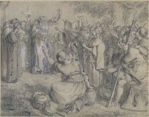 Vizelin predigt den Wenden das Christentum um das Jahr 1137. Entwurf für die "Denkwürdigkeiten aus der Brandenburgisch-Preußischen Geschichte" von Adolph Menzel