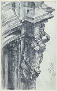 Westliches Hermenpaar am Wallpavillon des Zwingers in Dresden, von der Wallterrasse gesehen von Adolph Menzel