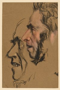 Zwei Studien eines männlichen Gesichts im Profil nach links von Adolph Menzel