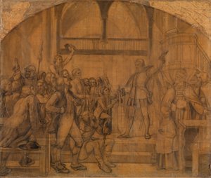 Gustav Vasa spricht zum Volk von Dalarna in der Kirche von Mora von Adolph Tidemand
