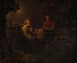 Eltern am Bett ihres kranken Kindes von Adolph Tidemand