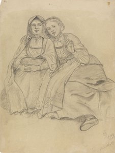 Zwei sitzende Mädchen in Tracht von Adolph Tidemand