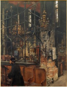 Das Innere der Alt-Neu-Synagoge in Prag von Adolph Menzel