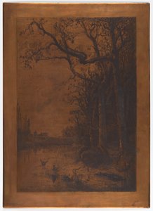 Radierte Kupferplatte "Landschaft mit Enten" von Adolphe Appian