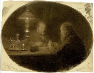 Zwei Freunde an einem Tisch von Adolphe Felix Cals